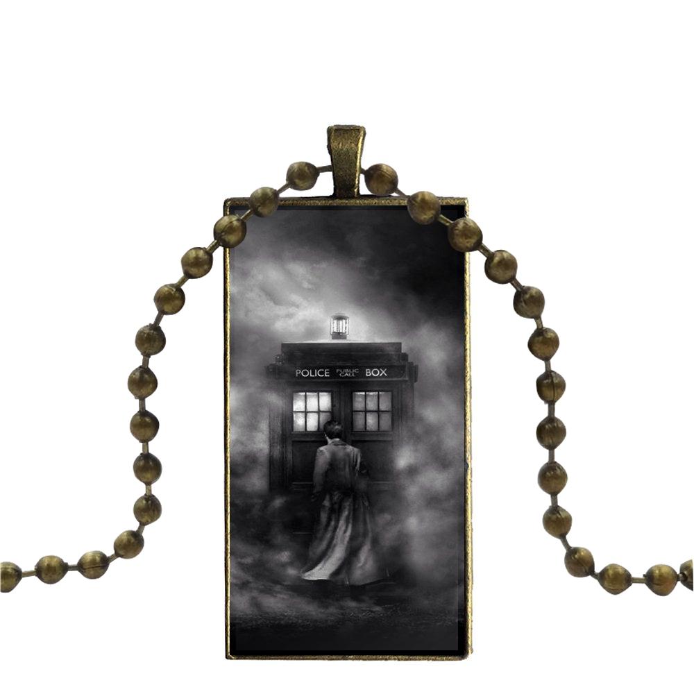 For Lovers Girl Friend Best Gift I Am Doctor Who Dw Tardis Design Fashion Vintage Glass Women Rectangle Necklace Pendants