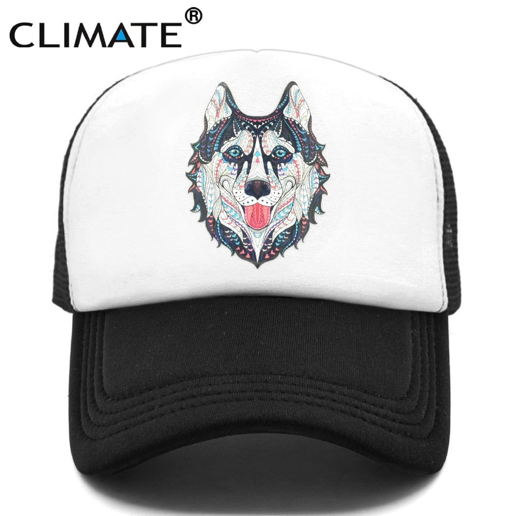 CLIMATE Wolf Husky Dog Cap Alaskan Dog Wolf Trucker Cap Hat Animal Huskie Trucker Caps Mesh Cap Hat for Men