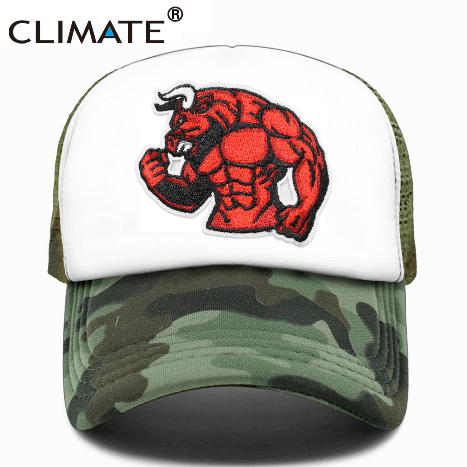 CLIMATE Robust Bull Ox Cap Cool Sturdy Man Men Muscular Animal Cap Fitness Sport Muscle Man GYM Fans Mesh Cap Body Building Cap