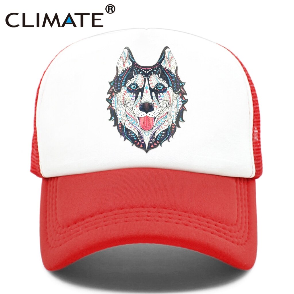 CLIMATE Wolf Husky Dog Cap Alaskan Dog Wolf Trucker Cap Hat Animal Huskie Trucker Caps Mesh Cap Hat for Men