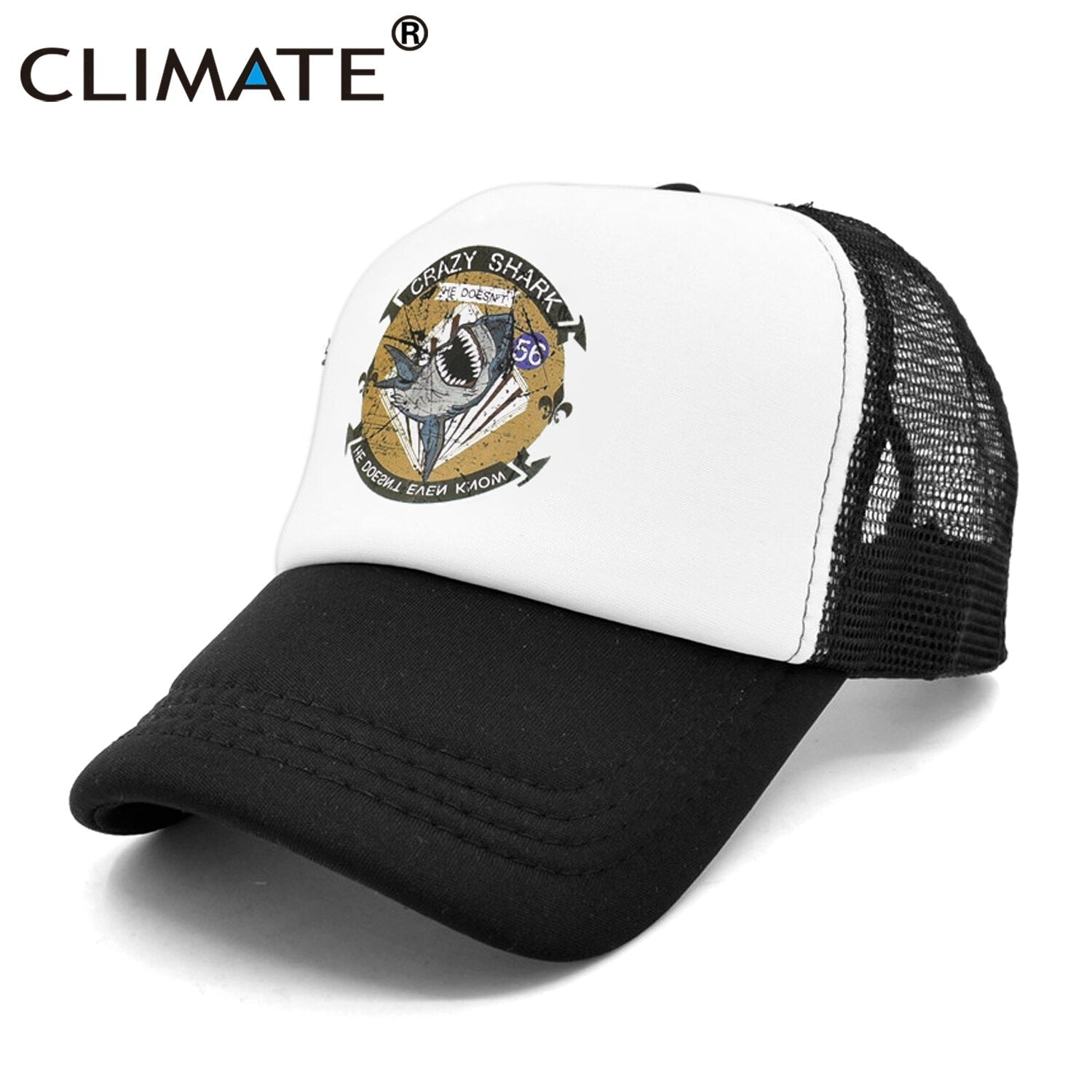 CLIMATE Crazy Shark Trucker Cap Seaside Beach Shark Crazy Baseball Caps Hat Surfing Summer Trucker Hip Hop Mesh Cap Hat for Men