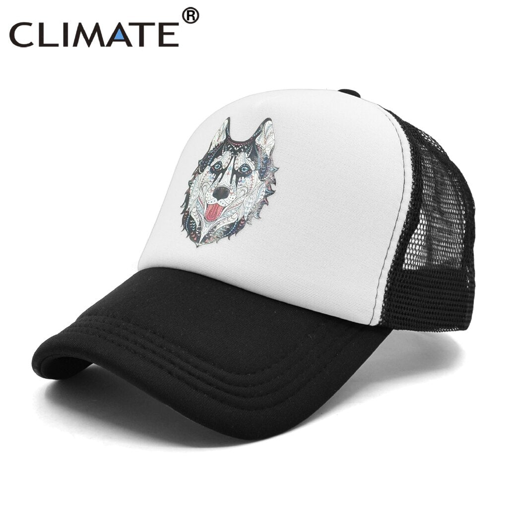 CLIMATE Wolf Husky Dog Cap Alaskan Dog Wolf Trucker Cap Hat Animal Huskie Trucker Caps Mesh Cap Hat for Men