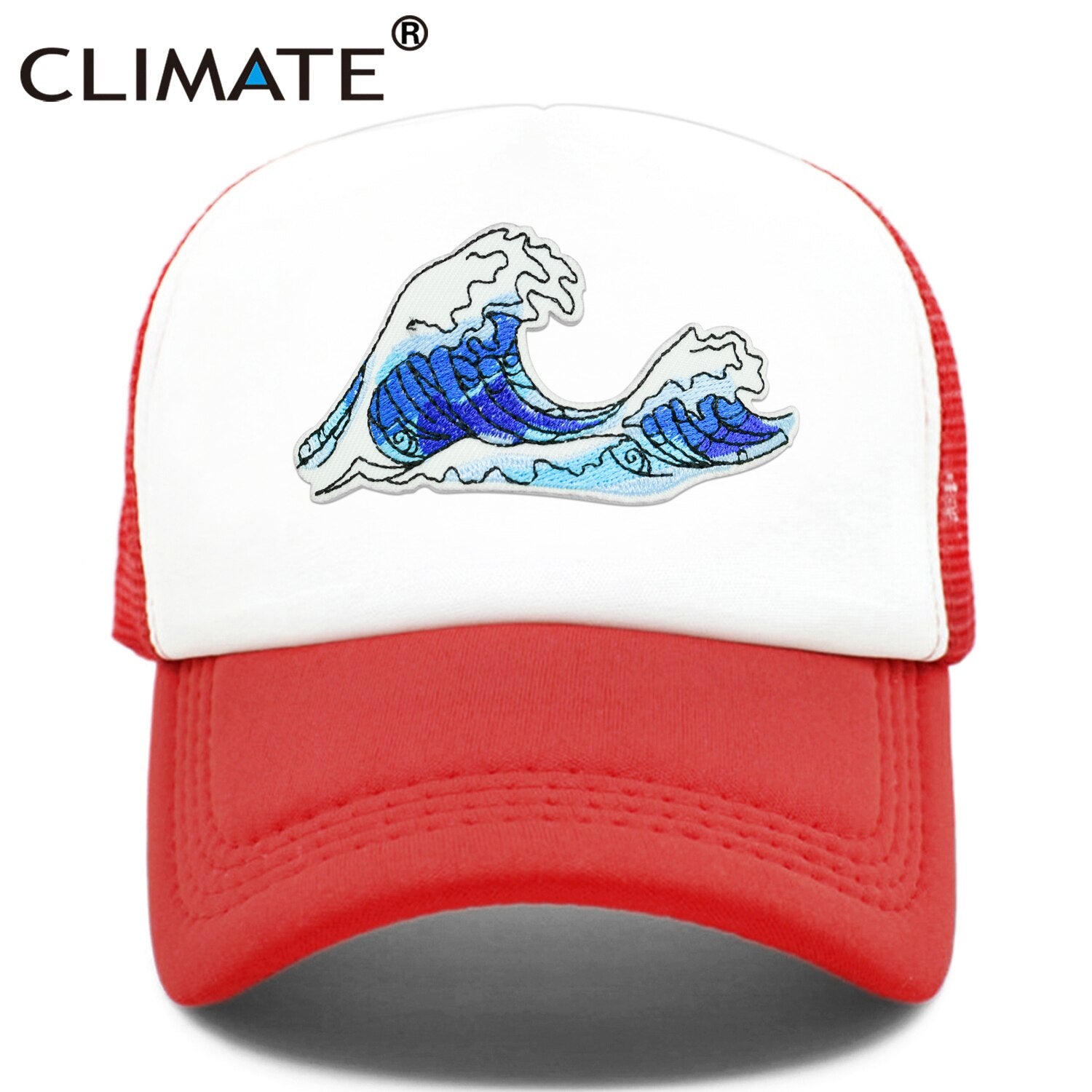 CLIMATE Sea Wave Trucker Cap Hat Sea Side Beach Vacation Trip Cap Cool Coast Holiday Summer Mesh Trucker Cap Hat for Adult Kid