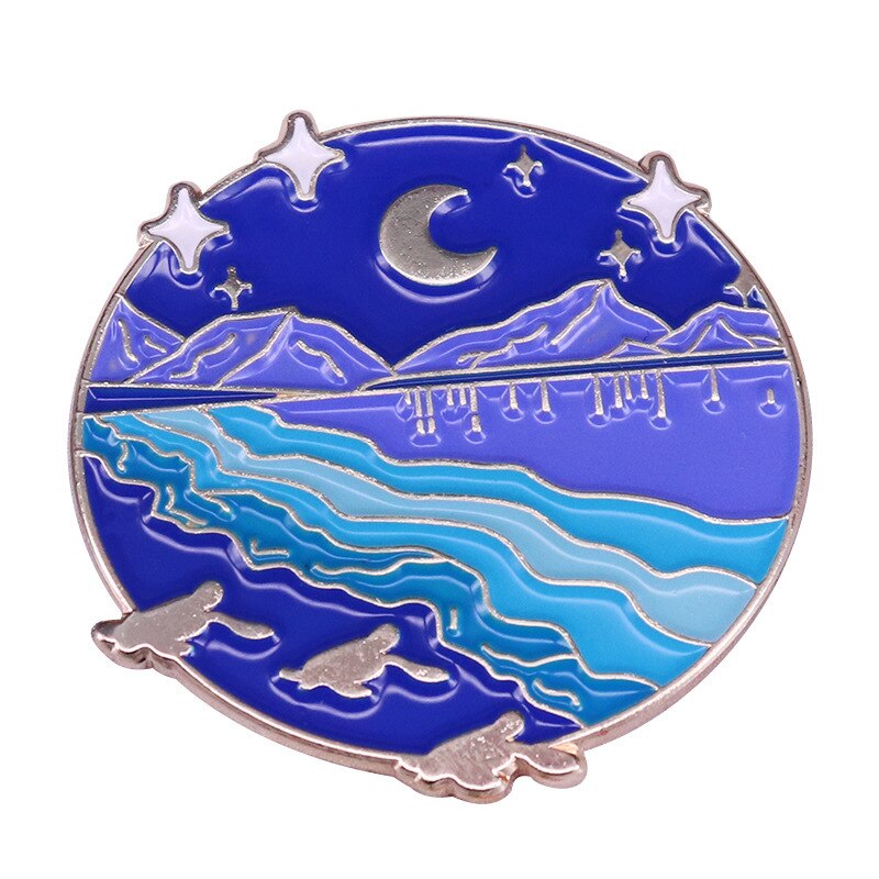 Seascape Wave Brooch Starry Night Mountain Peak Badge