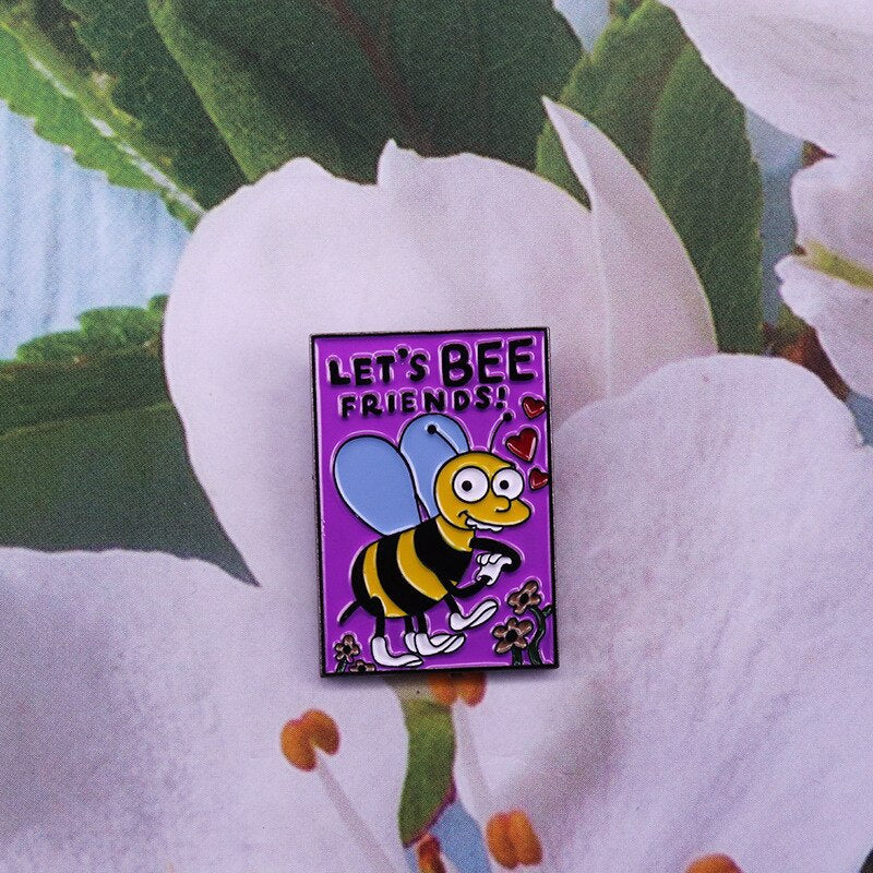 "Let's Be Friends"-Cute Little Bee Brooch Cartoon Inspiration Badge