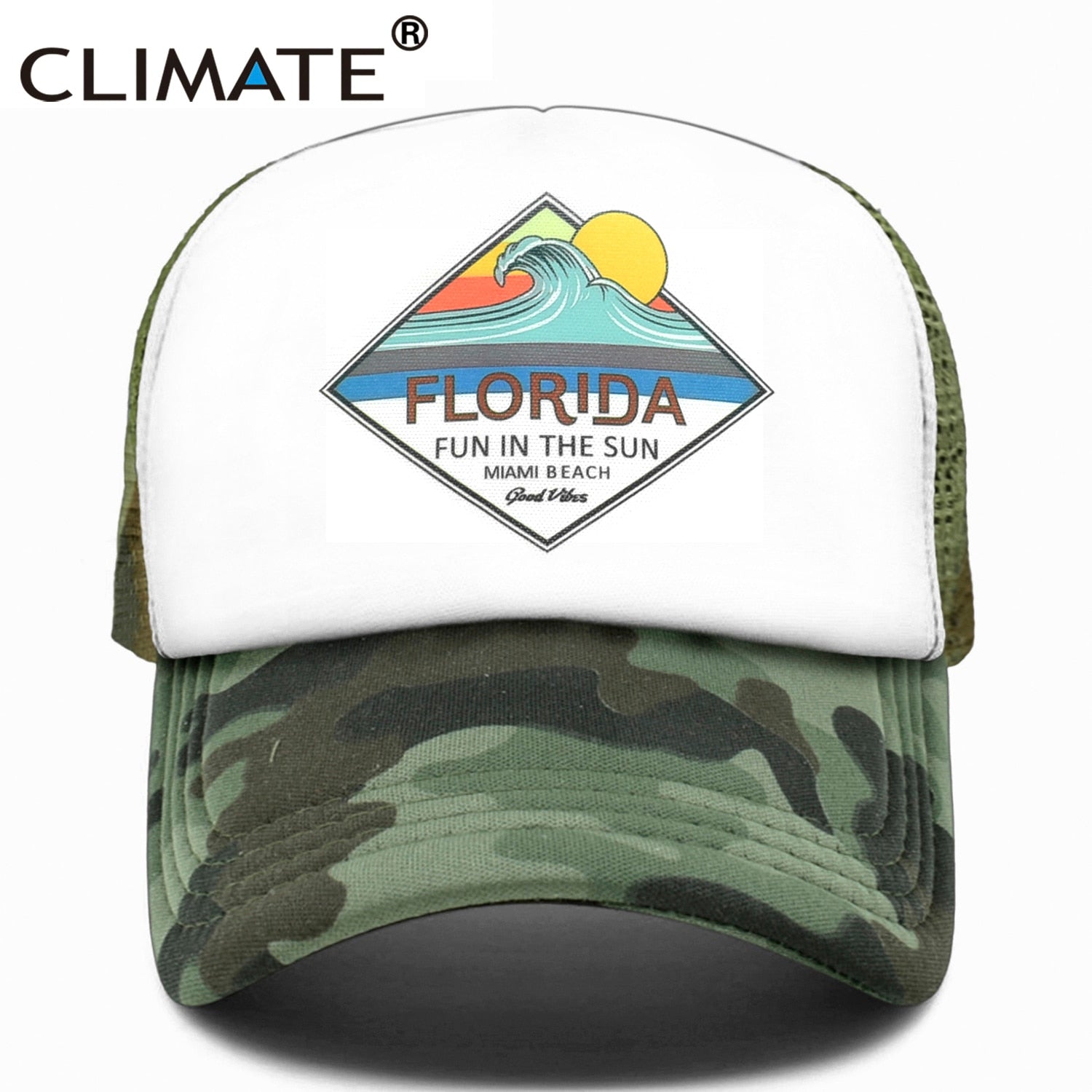 CLIMATE Florida Trucker Cap Hat Miami Seaside Beach Mesh Cap Vacation Sandbeach