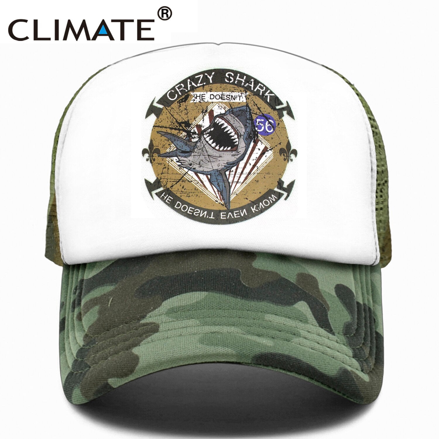 CLIMATE Crazy Shark Trucker Cap Seaside Beach Shark Crazy Baseball Caps Hat Surfing Summer Trucker Hip Hop Mesh Cap Hat for Men