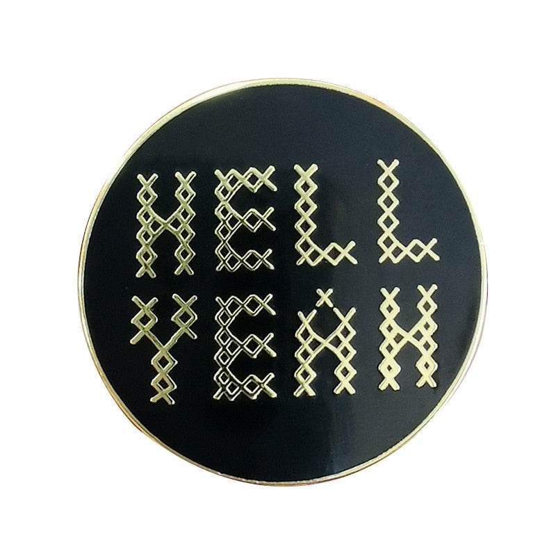 "HELL YEAH" Black Round Letter Brooch Cute Inspirational Statement Badge