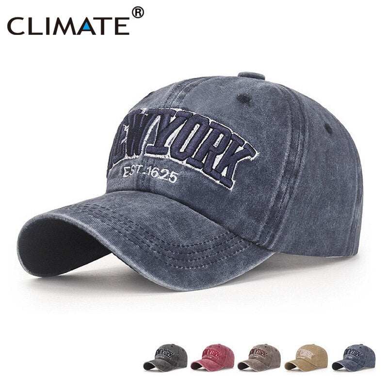 CLIMATE New York Baseball Cap Washed Retro Cool Hat Caps New York City Sport 3D