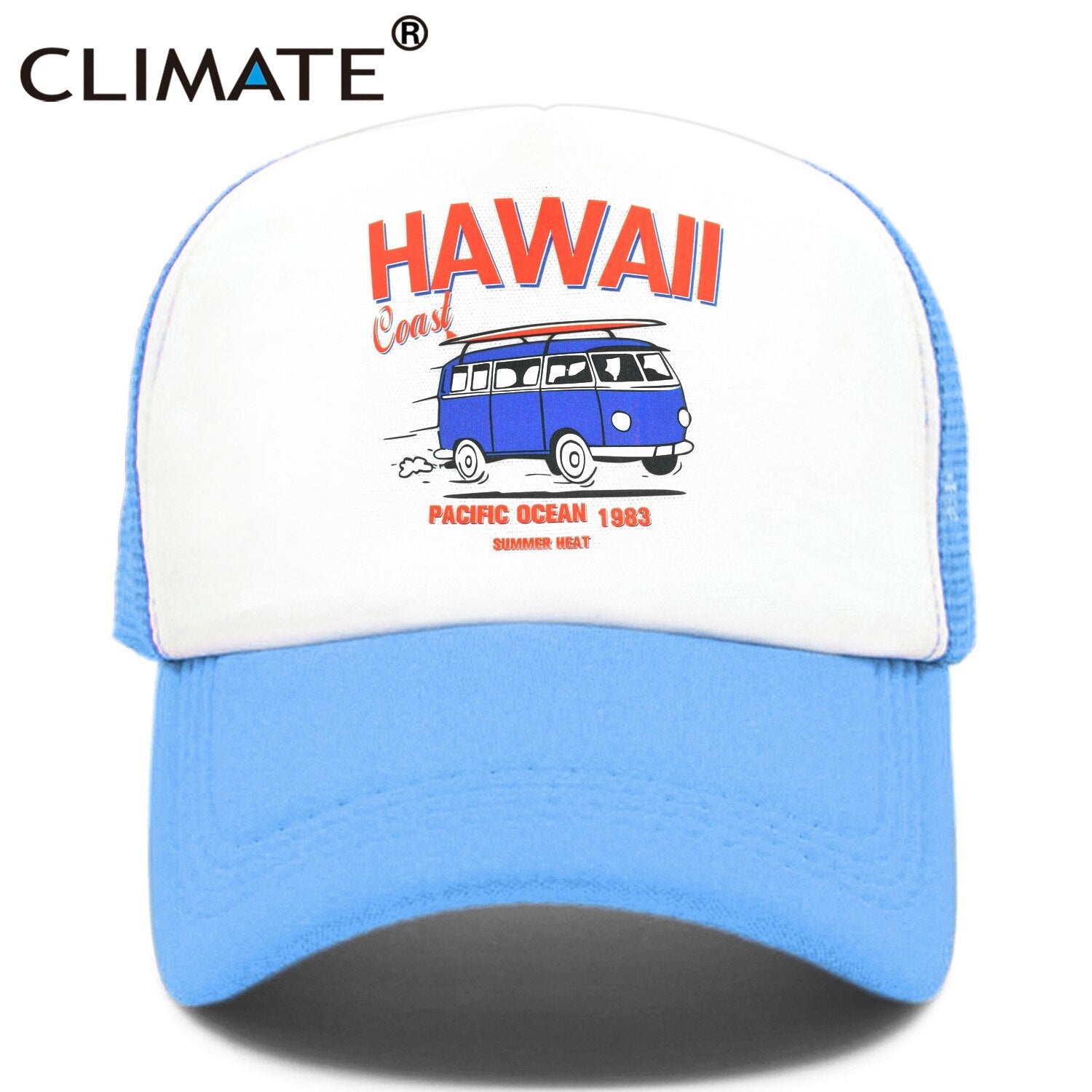 CLIMATE Hawaii Coast Road Trip Cap Drive Tour Trucker Cap Car Journey Vacation Mesh Cap Summer Heat Hat Caps for Family Journey