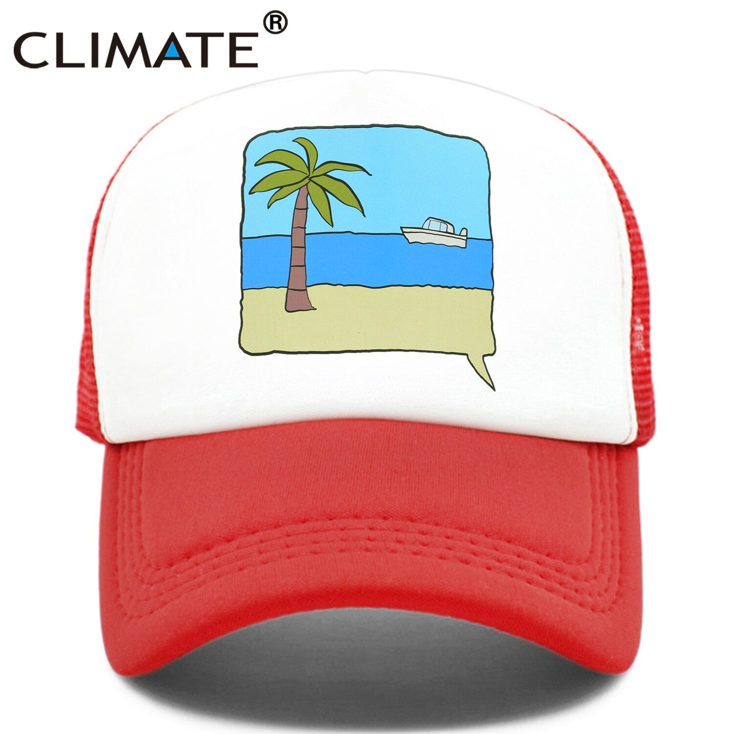 CLIMATE Seaside Trucker Cap Hat Surfing Vacation Caps Sandbeach Coconut Holiday