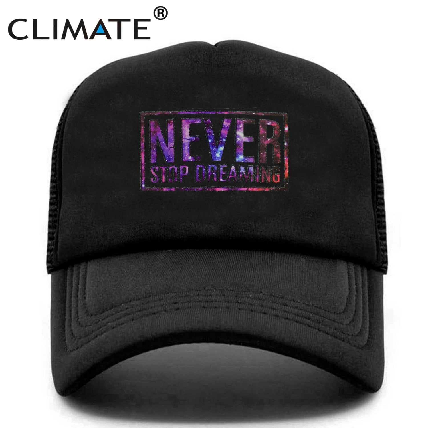 CLIMATE Mesh Cap 3D Stars Never Stop Dream Cool  Trucker Cap Youth Black Cap Summer Hip Hop Mesh Trucker Caps Hat for Men Youth