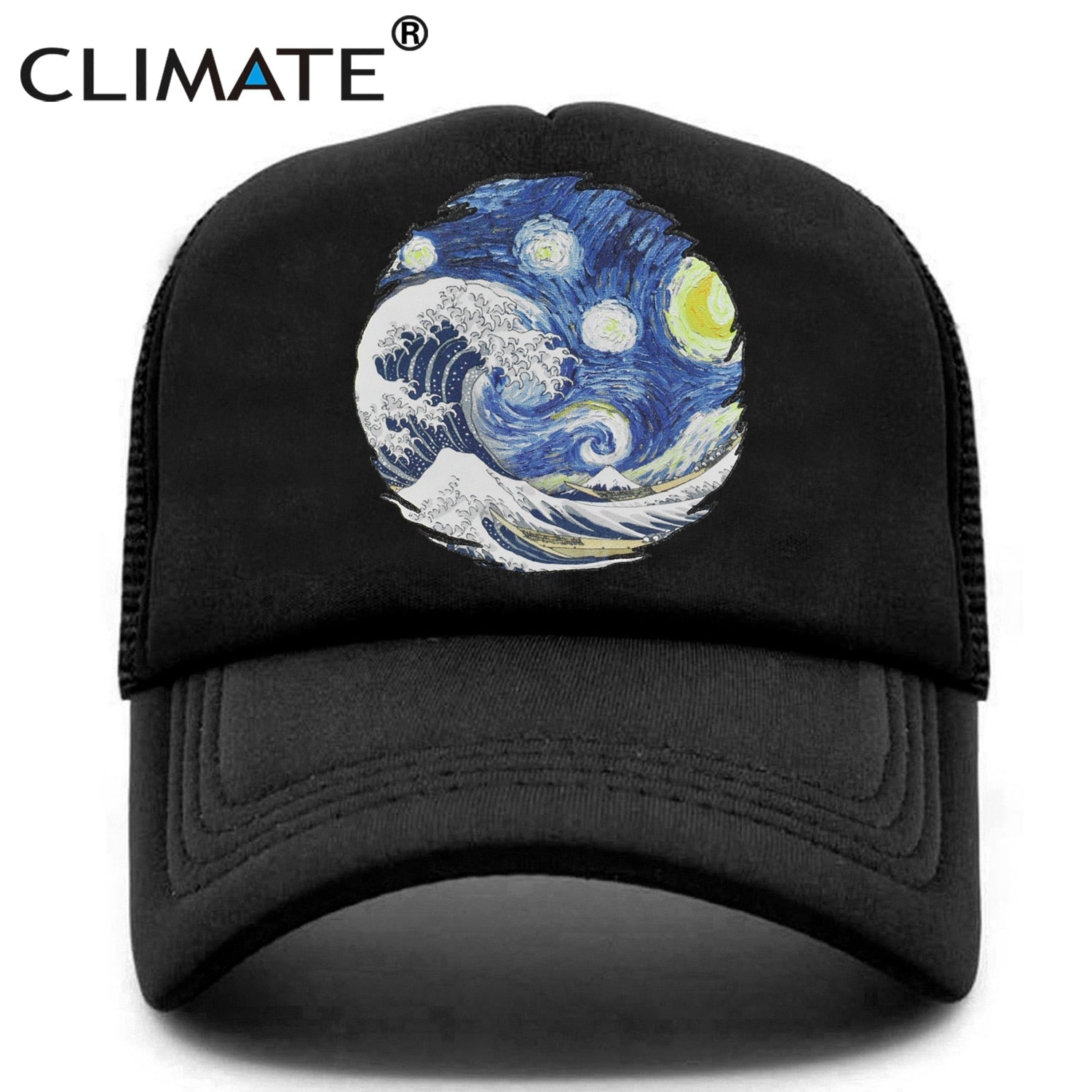 CLIMATE Sea Wave Surfing Trucker Cap Hat Surf Seaside Surfing Cool Cap Oil Painting Gorro Surfboard Mesh Baseball Cap Hat Men