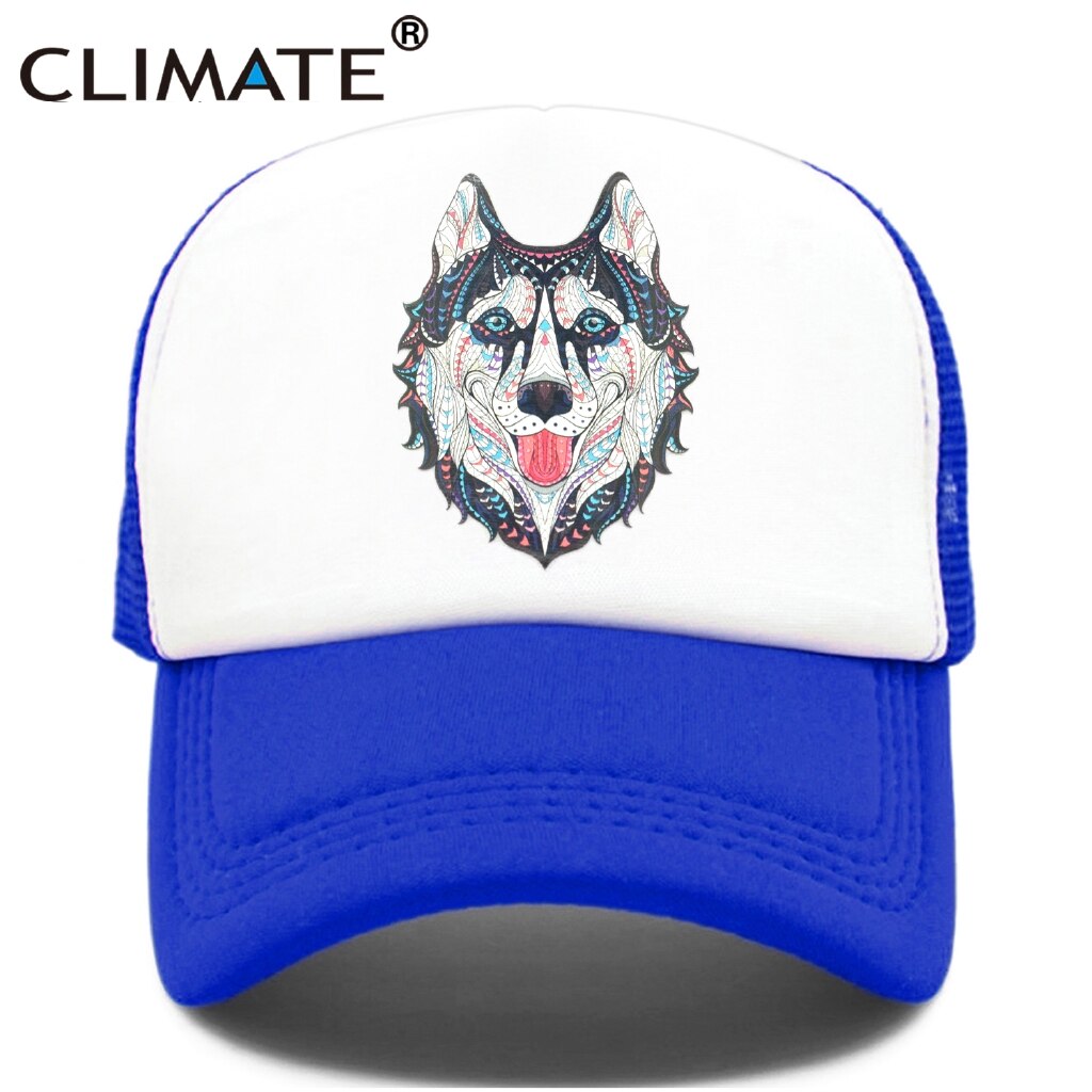 CLIMATE Wolf Husky Dog Cap Alaskan Dog Wolf Trucker Cap Hat Animal Huskie Trucker Caps Mesh Cap Hat for Men