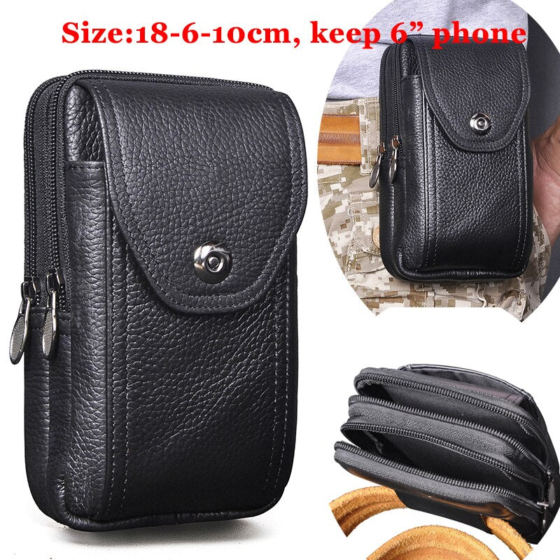 Vintage Crazy Horse Leather Male Gift Small Summer Pouch Design Cigarette Case 6" Phone Pouch Travel Fanny Waist Belt Bag 1607