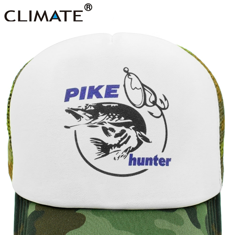 CLIMATE Pike Fish Hunt Trucker Cap Pike Fishing Caps for Man Camouflage Fishing