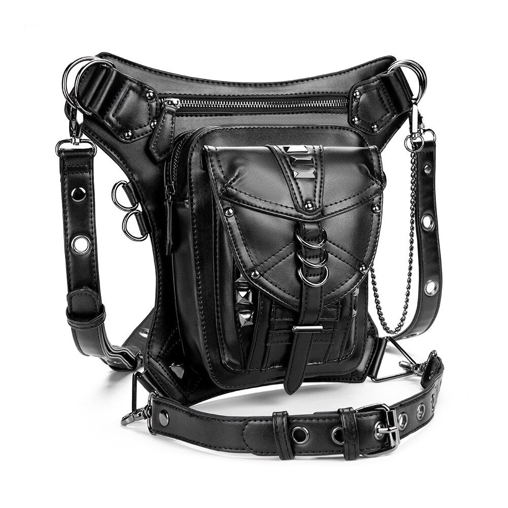 Women Waist Bag Gothic Fanny Packs Motorcycle Hip Leg Purse Steampunk Biker Shoulder Bag Pack for Men PU Leather Crossbody Bags