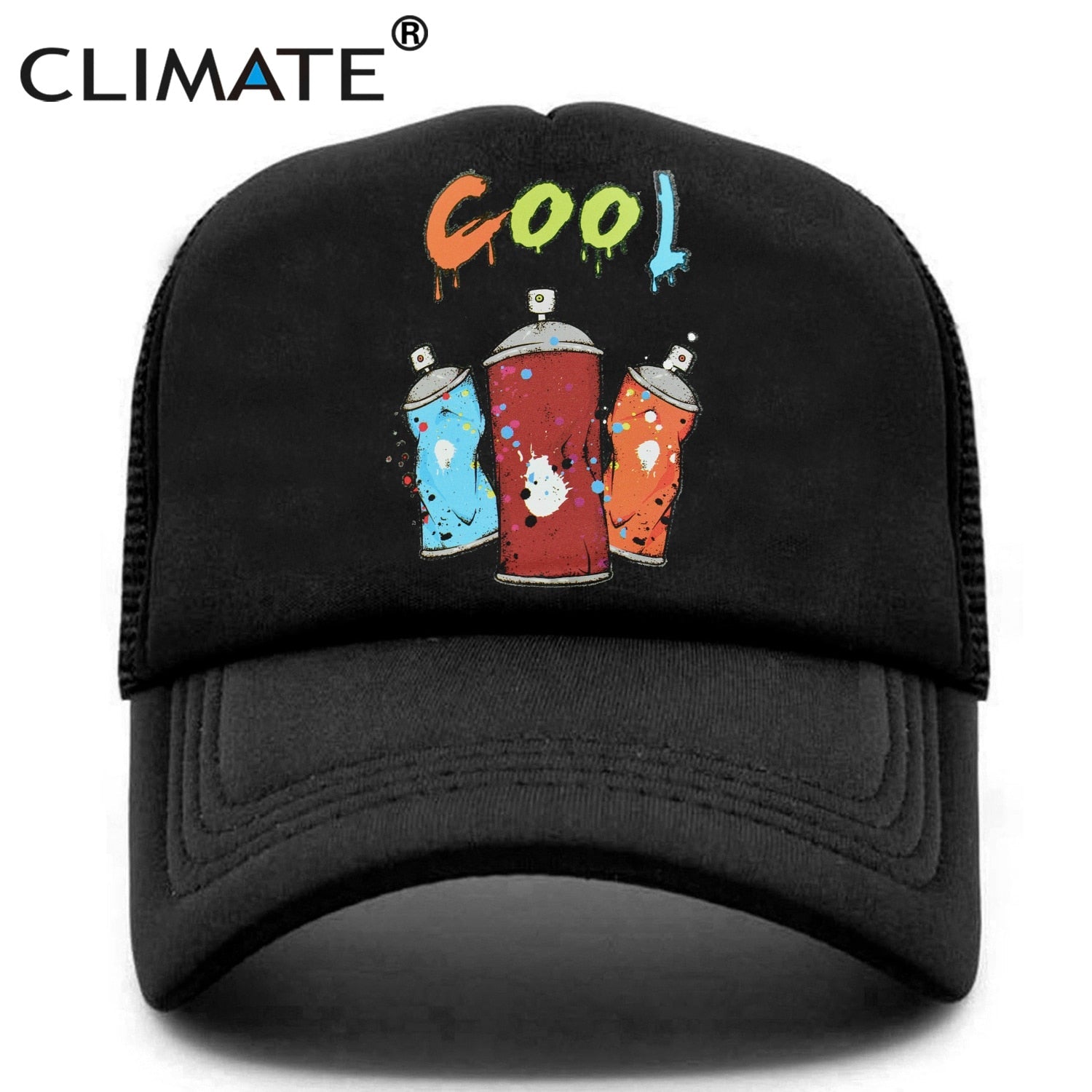 CLIMATE Graffiti Trucker Cap Mesh Hat Street Doodle Graffiti Lover Cap Black Cool Hiphop Summer Cap Black Trucker Caps Hat