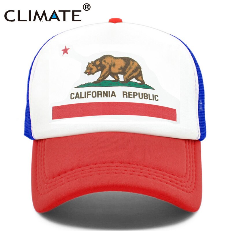 CLIMATE California Cap Male Man Men Hat Bear California Flag Trucker Cap Hip Hop Hat Cap Cool Summer Mesh Man Dad Cap Adult Kids