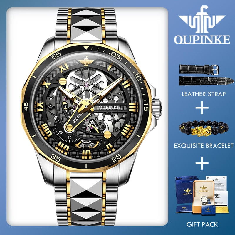 OUPINKE Men Mechanical Watch Sapphire Glass Automatic wristwatch Luxury Tungsten Steel 50m Waterproof Business Sport Men Watches