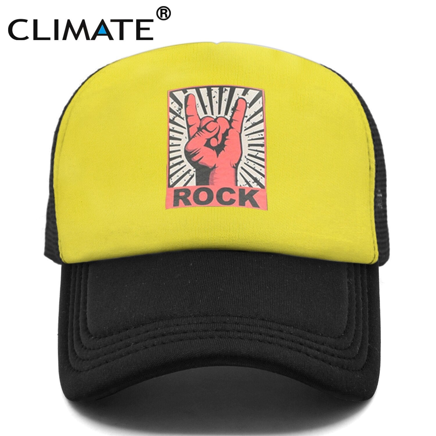 CLIMATE Rock Fan Trucker Caps Mesh Hat Metal Rock and Roll Music Cap Men Black Cool Summer Baseball Cap Black Trucker Caps Hat