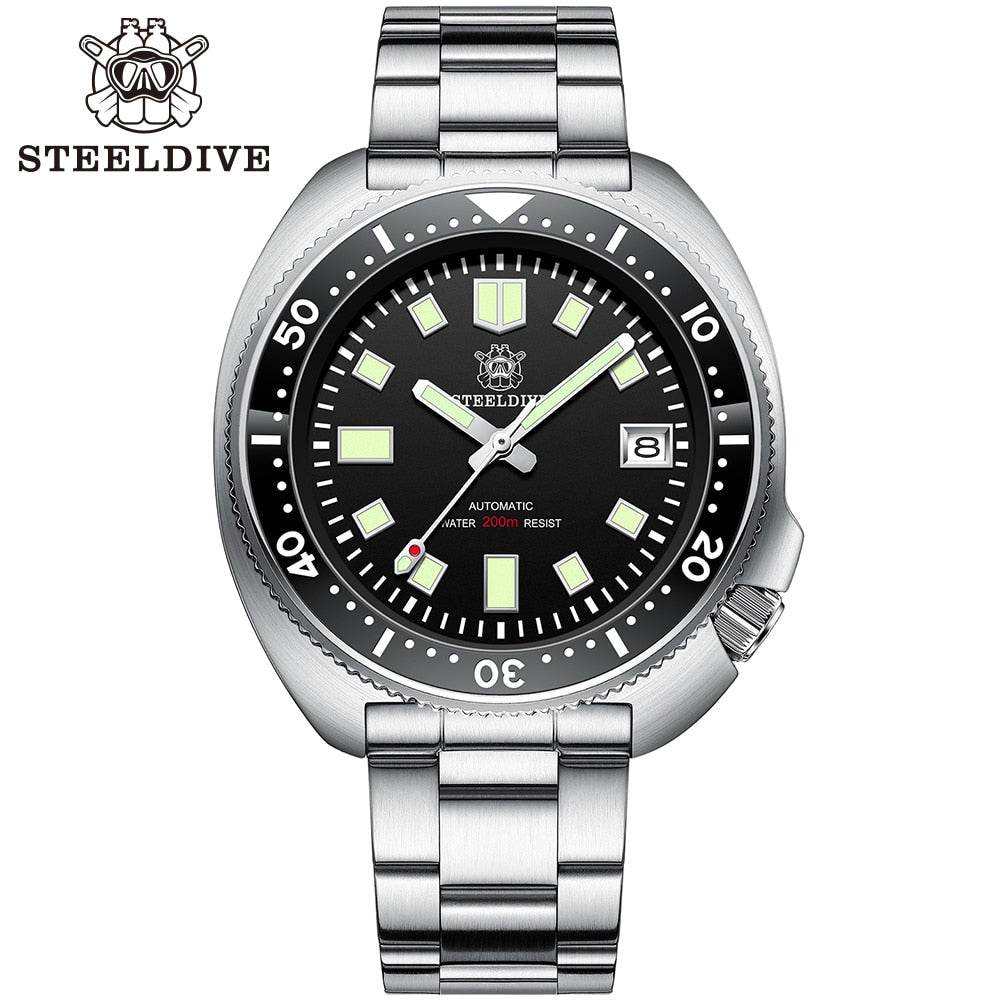 Steeldive SD1970 White Date Background 200M Wateproof NH35 6105 Turtle Automatic Dive Diver Watch