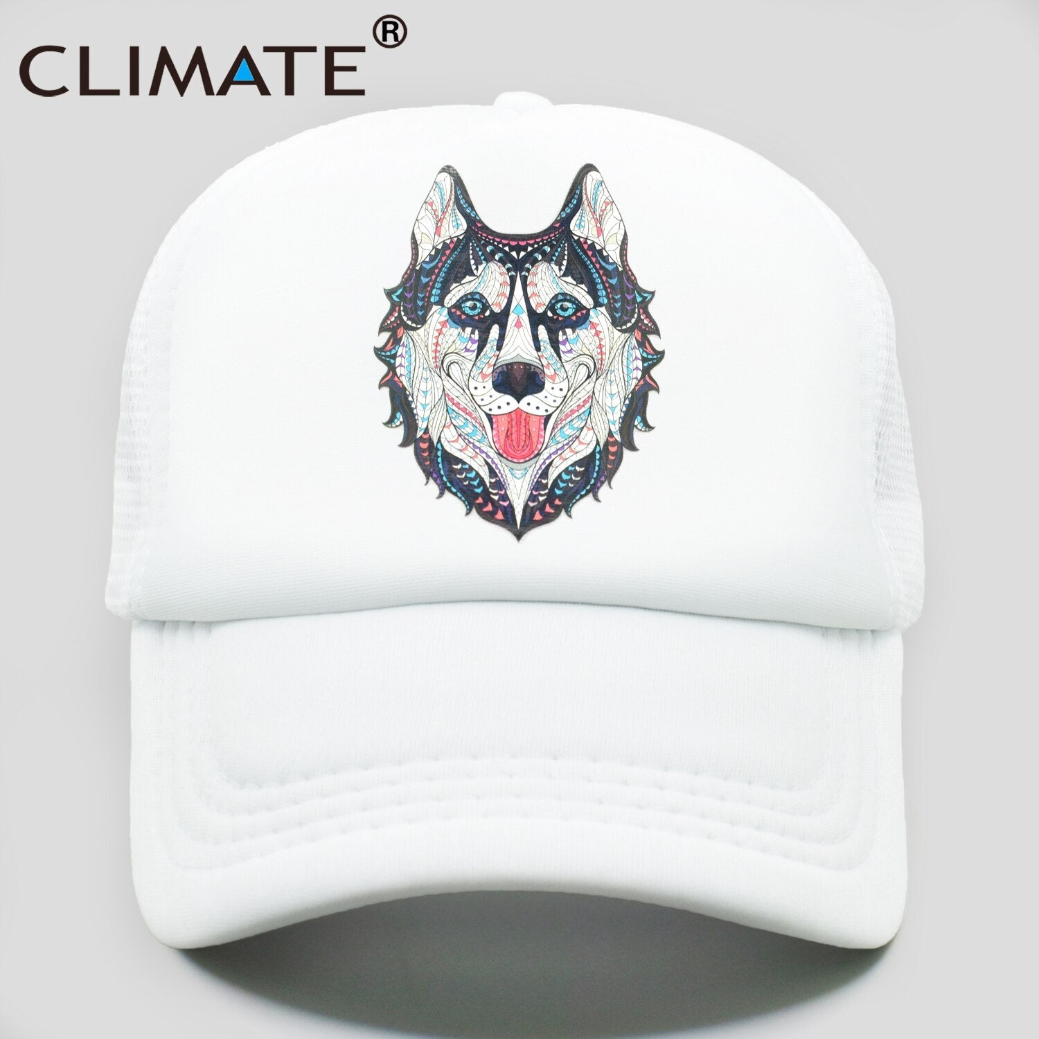 CLIMATE Wolf Husky Dog Cap Alaskan Dog Wolf Trucker Cap Hat Animal Huskie Trucker Caps Mesh Cap Hat for Men