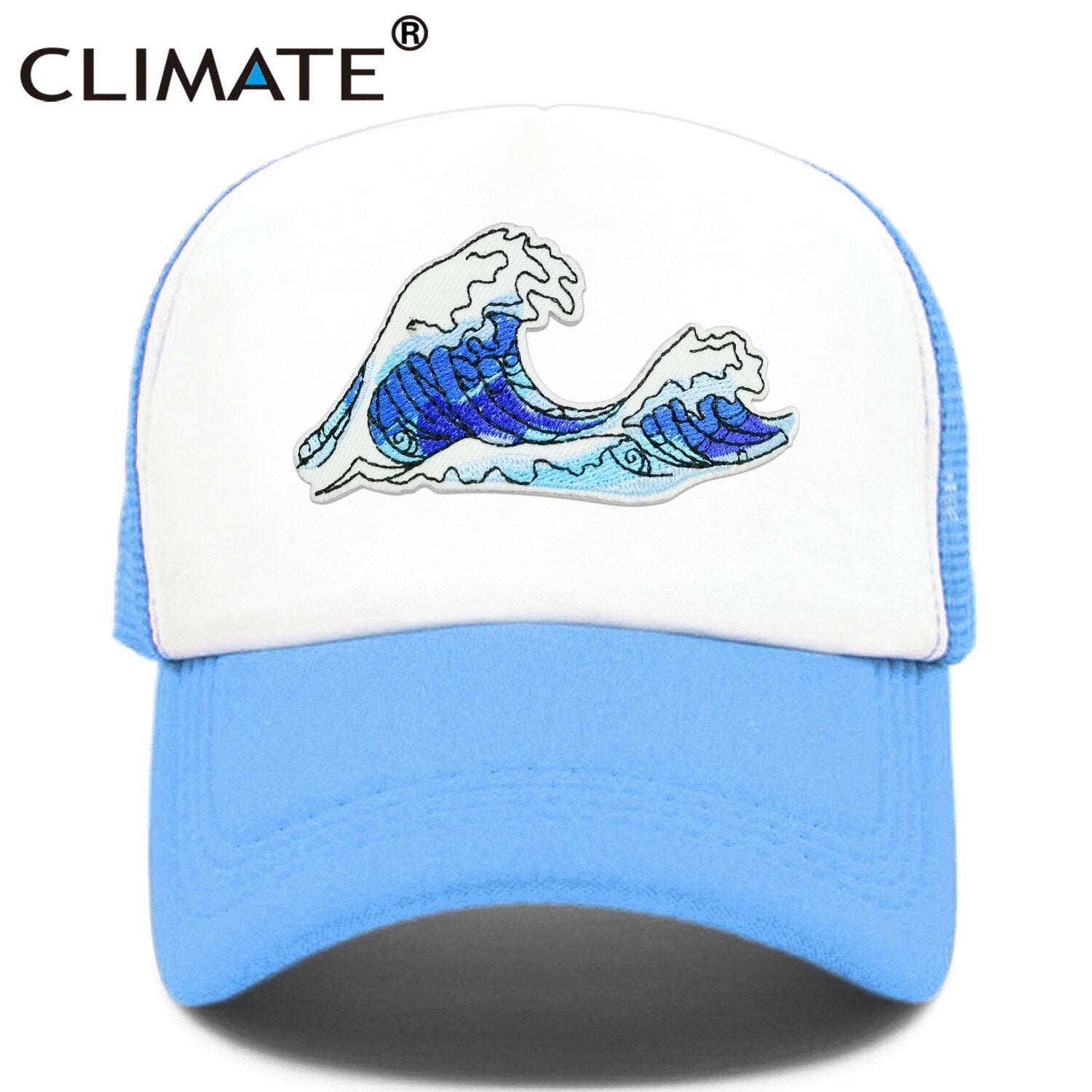 CLIMATE Sea Wave Trucker Cap Hat Sea Side Beach Vacation Trip Cap Cool Coast Holiday Summer Mesh Trucker Cap Hat for Adult Kid