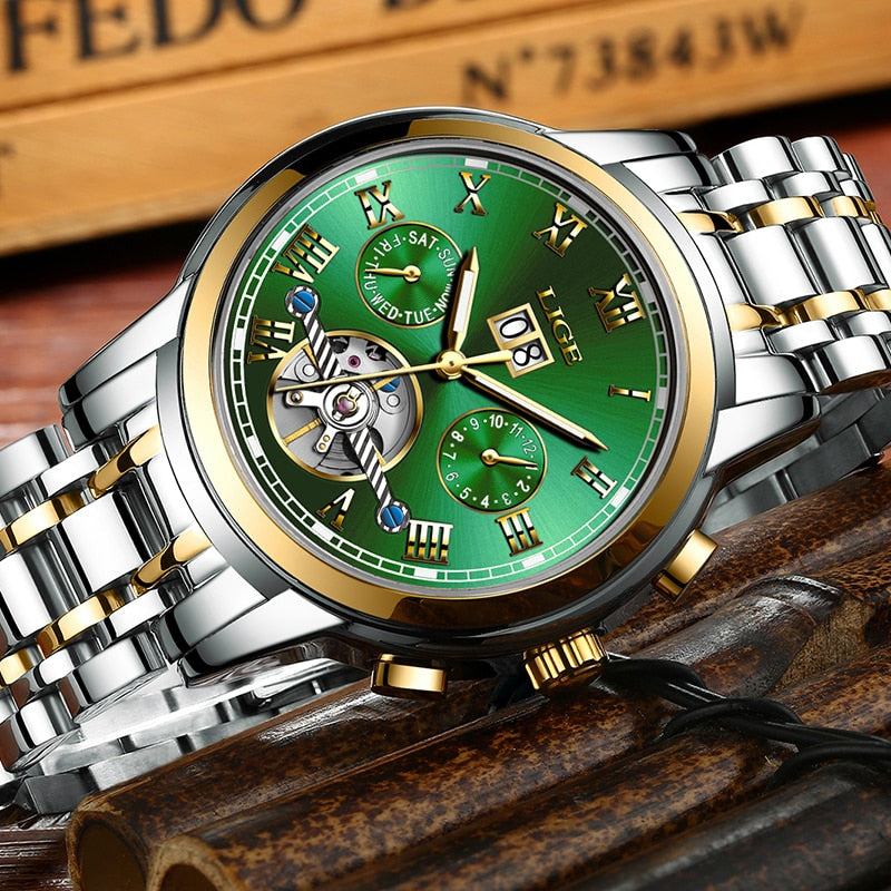 Relogio Masculino LIGE Mens Watches Top Brand Luxury Automatic Mechanical Watch Men Full Steel Business Waterproof Sport Watches