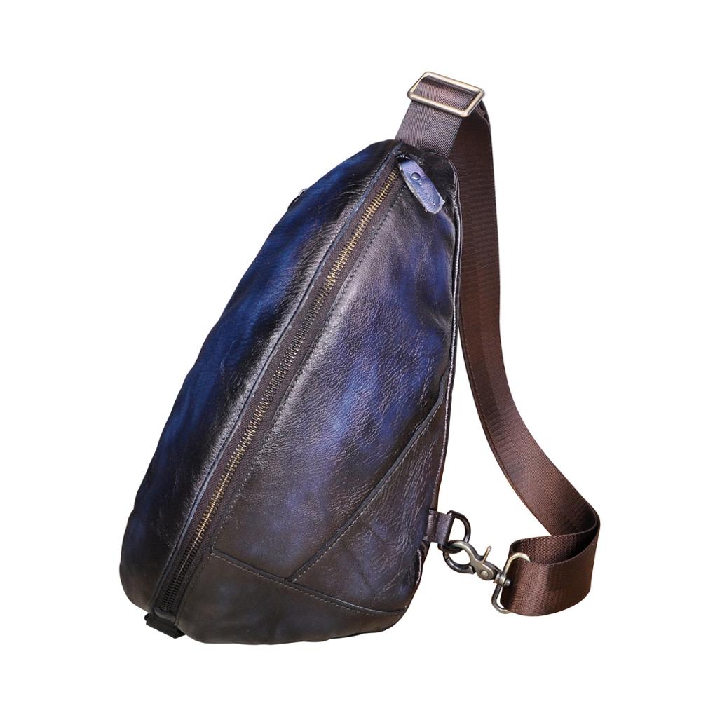 Men Original Leather Casual Triangle Chest Sling Bag 7" Tablet Design One Shoulder Bag Fashion Cross-body Bag Day-pack Male 5059