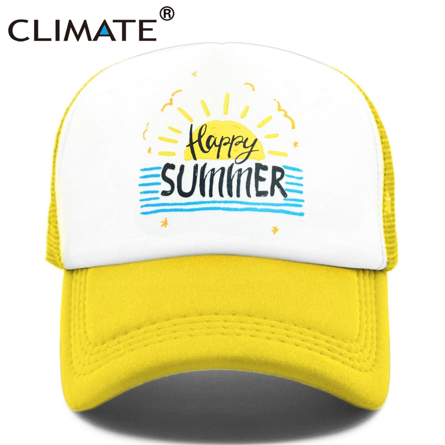 CLIMATE Happy Summer Cap Seaside Sandbeach Surfing Trucker Cap Hat Hip Hop Vacation Surfing Mesh Cap Hat for Men Women Youth