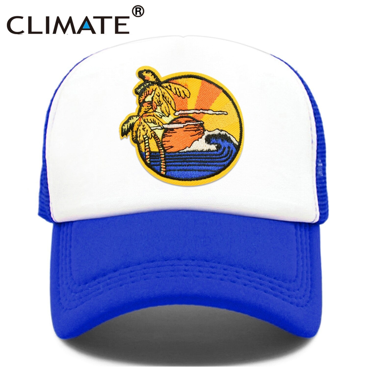 CLIMATE Seaside View Trucker Cap Hat Sandbeach Sight Vacation Cap Coconut Holiday Mesh Cap Surfing Sunrise Sea Wave Cool Hat Cap