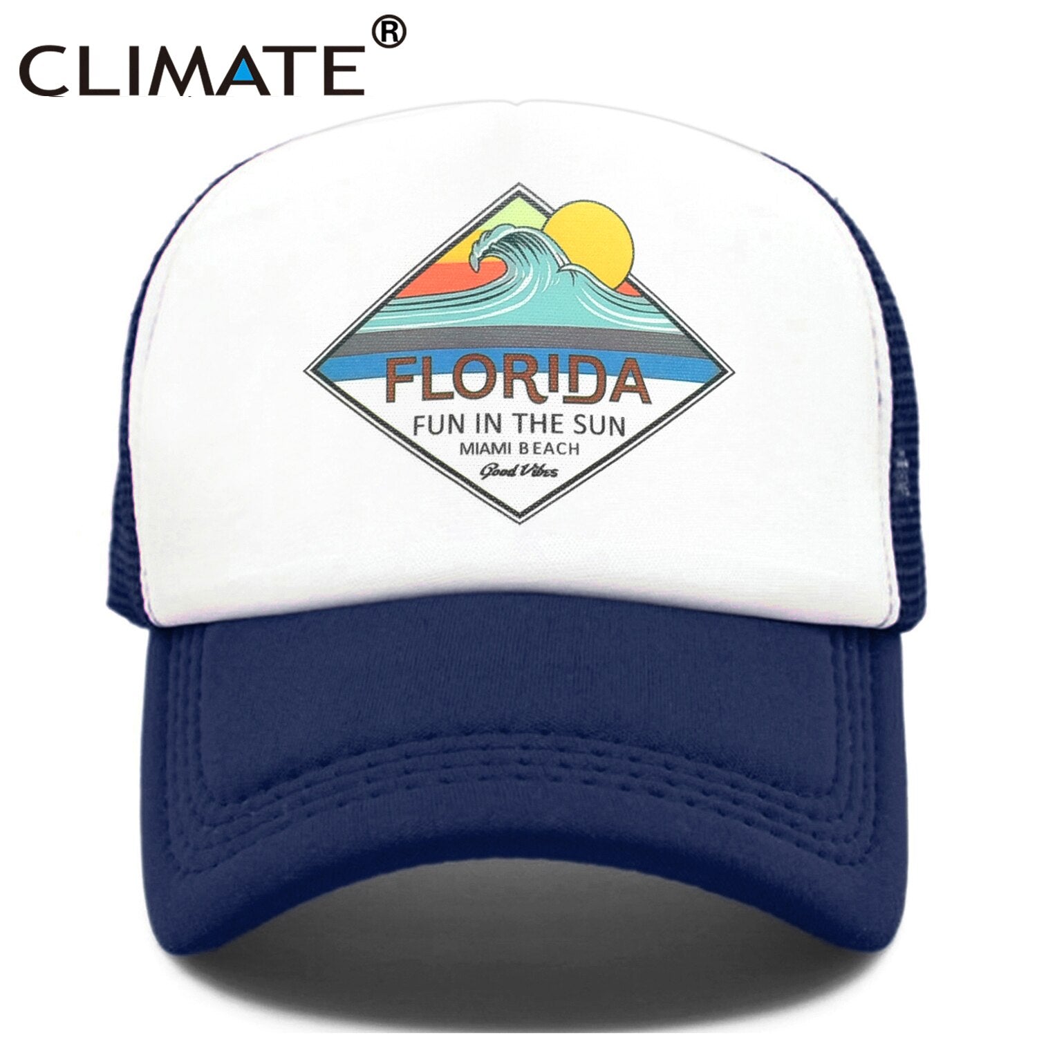 CLIMATE Florida Trucker Cap Hat Miami Seaside Beach Mesh Cap Vacation Sandbeach