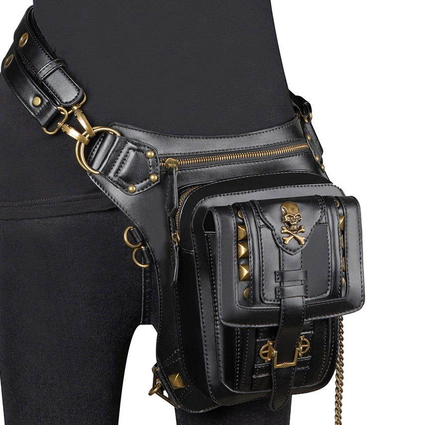 Women PU Leather Waist Bag Motorcycle Drop Leg Fanny Pack Hip Hop Belt Phone Pouch Female Messenger Shoulder Crossbody Bag 2021