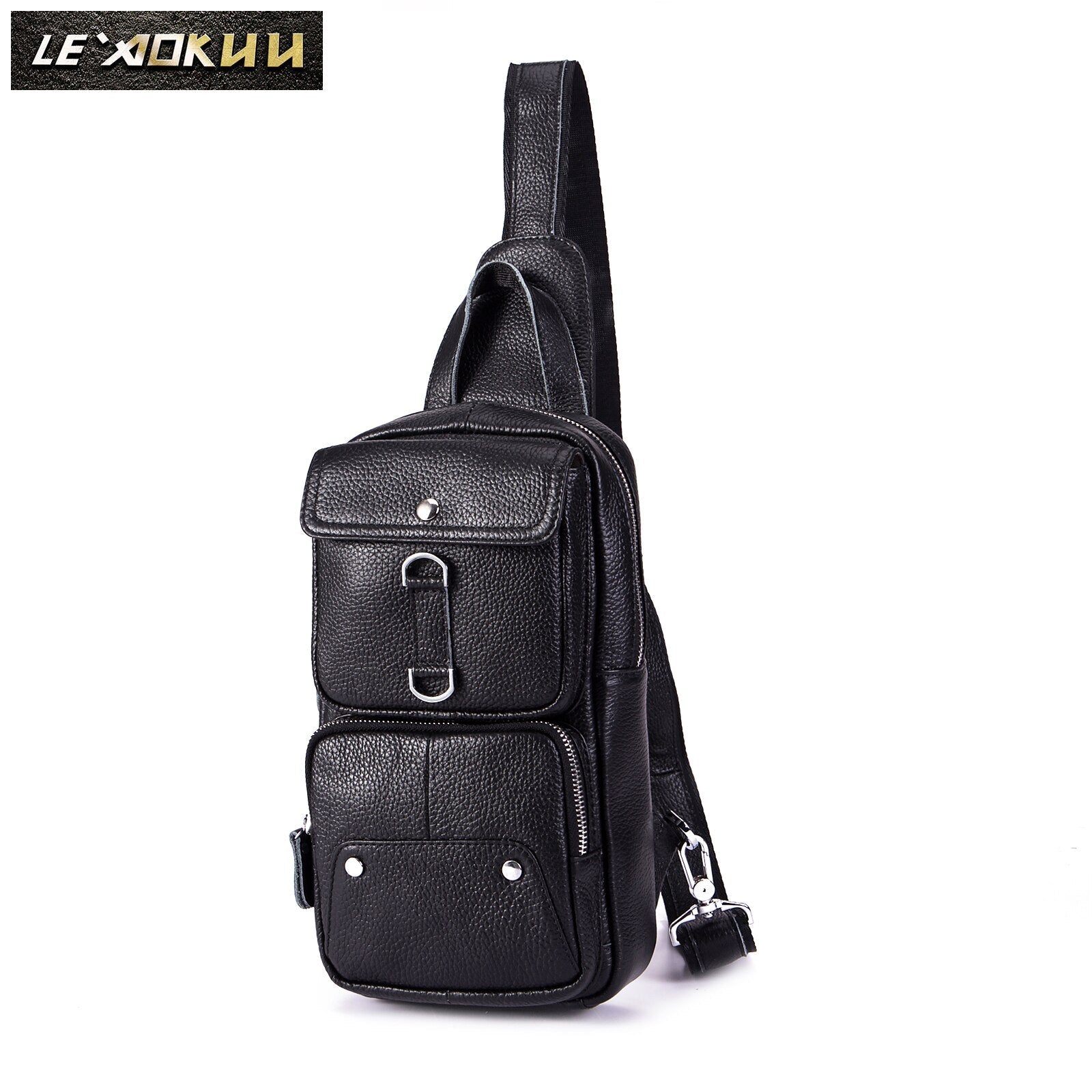 Men Original Leather Casual Fashion Travel Chest Sling Bag Design 8" Tablet Daypack One Shoulder Crossbody Bag Male 20310