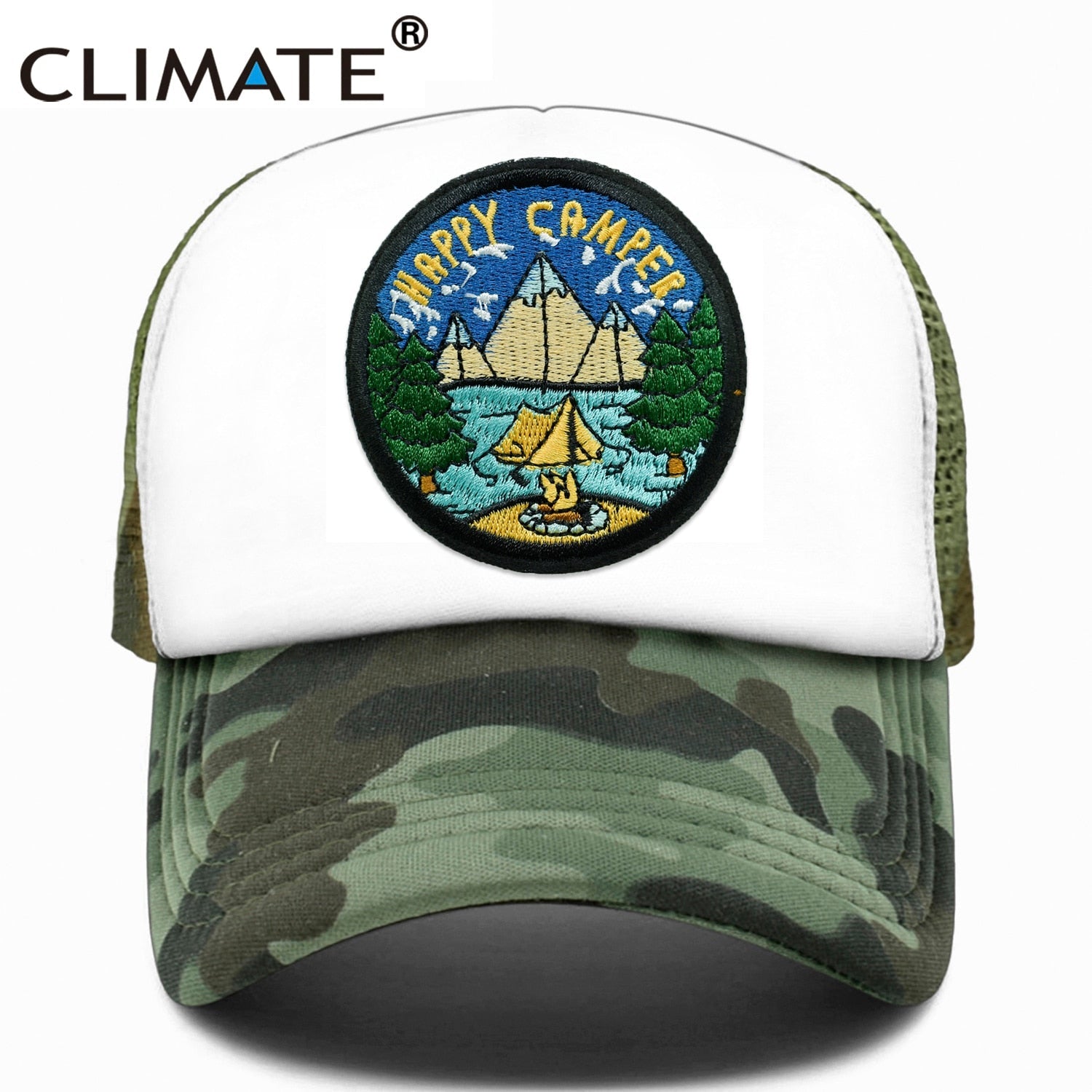 CLIMATE Camper Happy Camp Cap Camp Summer Camp Camping Trucker Cap Green Hiking