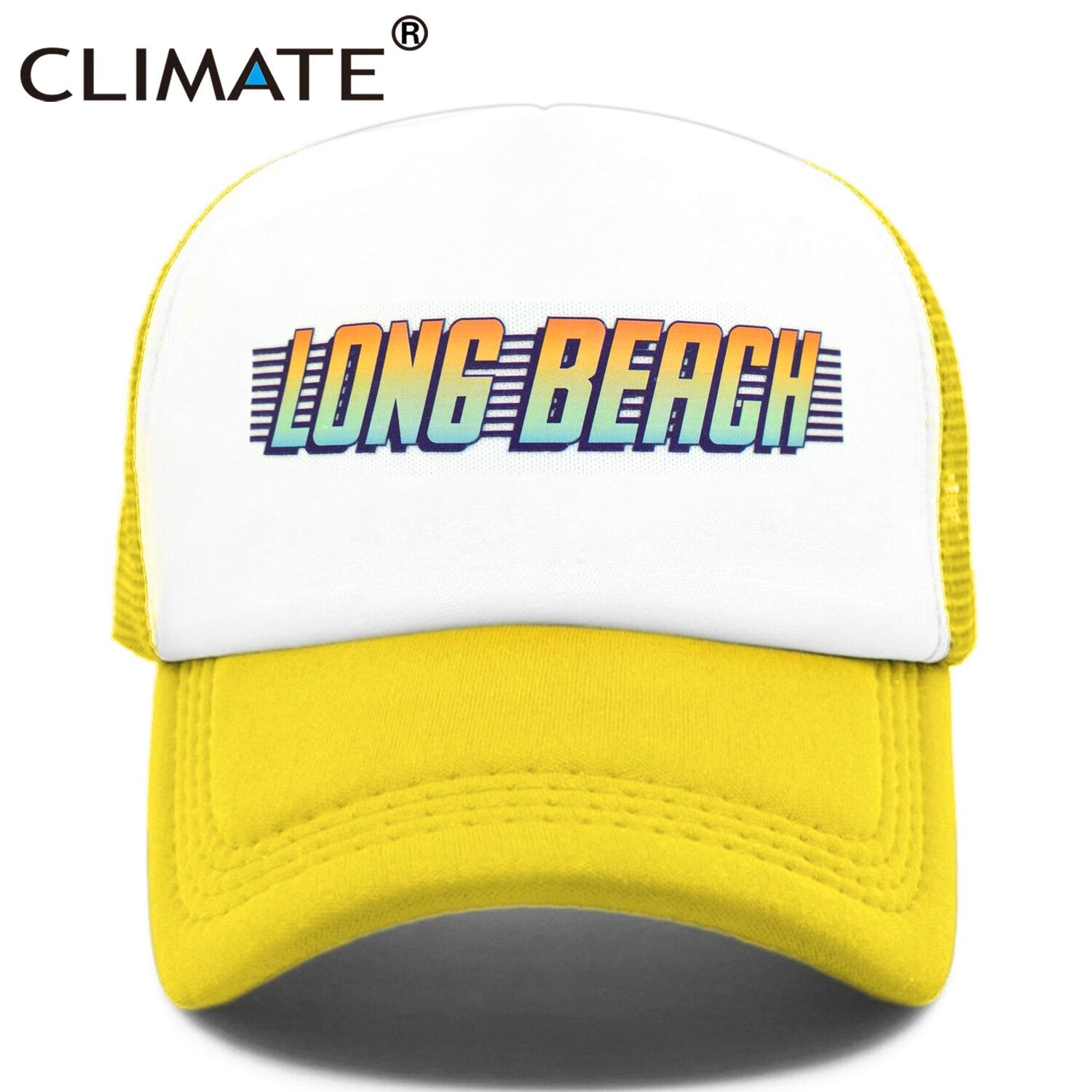 CLIMATE Seaside Long Beach Trucker Cap Hat Los Angeles California Vacation Sandbeach Mesh Cap HipHop Hat for Men Women Youth