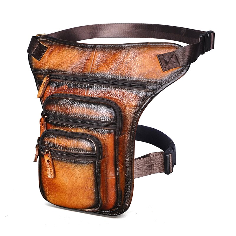 Hot Sale Original Leather Design Men Blue Messenger Mochila Bag Fashion Organizer Fanny Waist Belt Pack Drop Leg Bag Male 3111