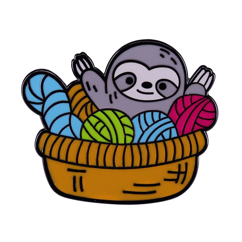 Sloth lying in the yarn basket brooch knitting lover badge yarn hoarders and craftsmen accessories