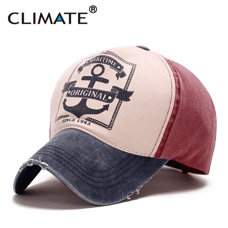 CLIMATE Men Ship Hook Baseball Cap Caps Cool Contrast Color  Maritime Hook Anchor Cotton Jeans Hat Caps For Adult Men Women