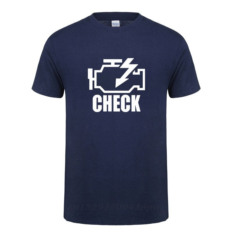 Mechanic Auto Repair Check Engine Light T-Shirt Funny Birthday Gift For Men Daddy Father Husband Short Sleeve Cotton T Shirt Tee