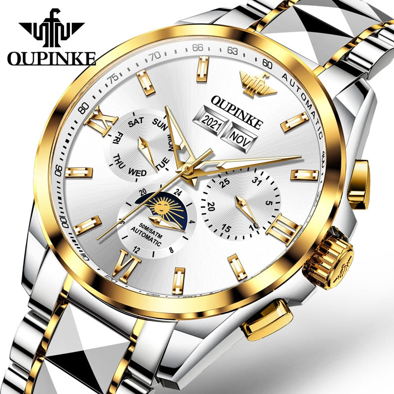 OUPINKE Top Luxury Male Watch Automatic Mechanical Men Watch 50M Waterproof Sapphire Mirror Original Wristwatch