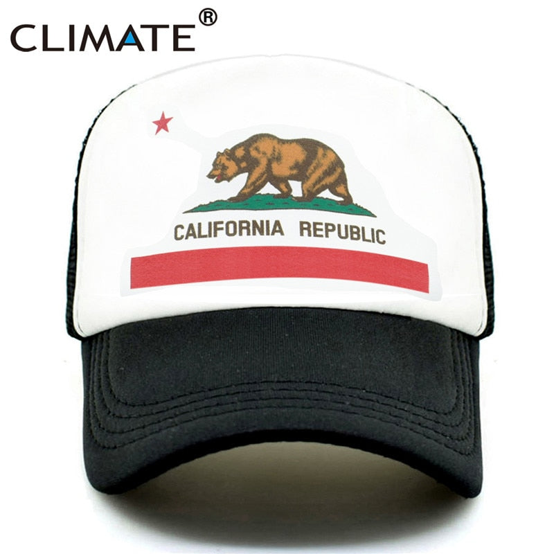 CLIMATE California Cap Male Man Men Hat Bear California Flag Trucker Cap Hip Hop Hat Cap Cool Summer Mesh Man Dad Cap Adult Kids