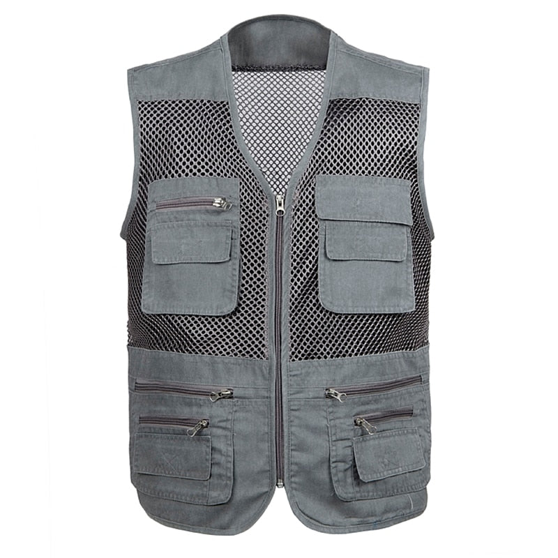 Large Size 2021 Mesh Quick-Drying Vests Male with Many Pockets Mens Breathable Multi-pocket Fishing Vest Work Sleeveless Jacket