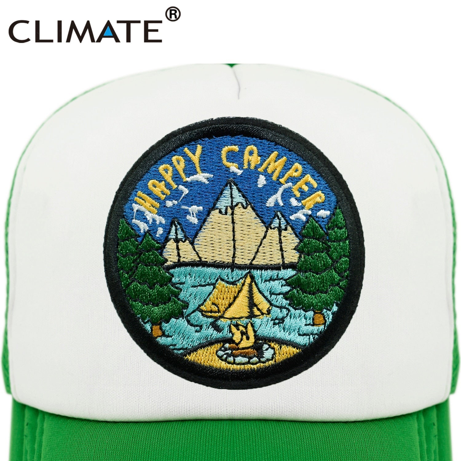 CLIMATE Camper Happy Camp Cap Camp Summer Camp Camping Trucker Cap Green Hiking