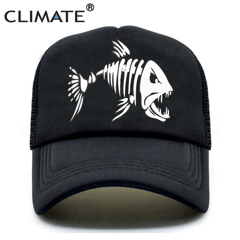 CLIMATE Fishbone Trucker Cap Men Fishing Skeleton Fish Bone Cap HipHop Baseball