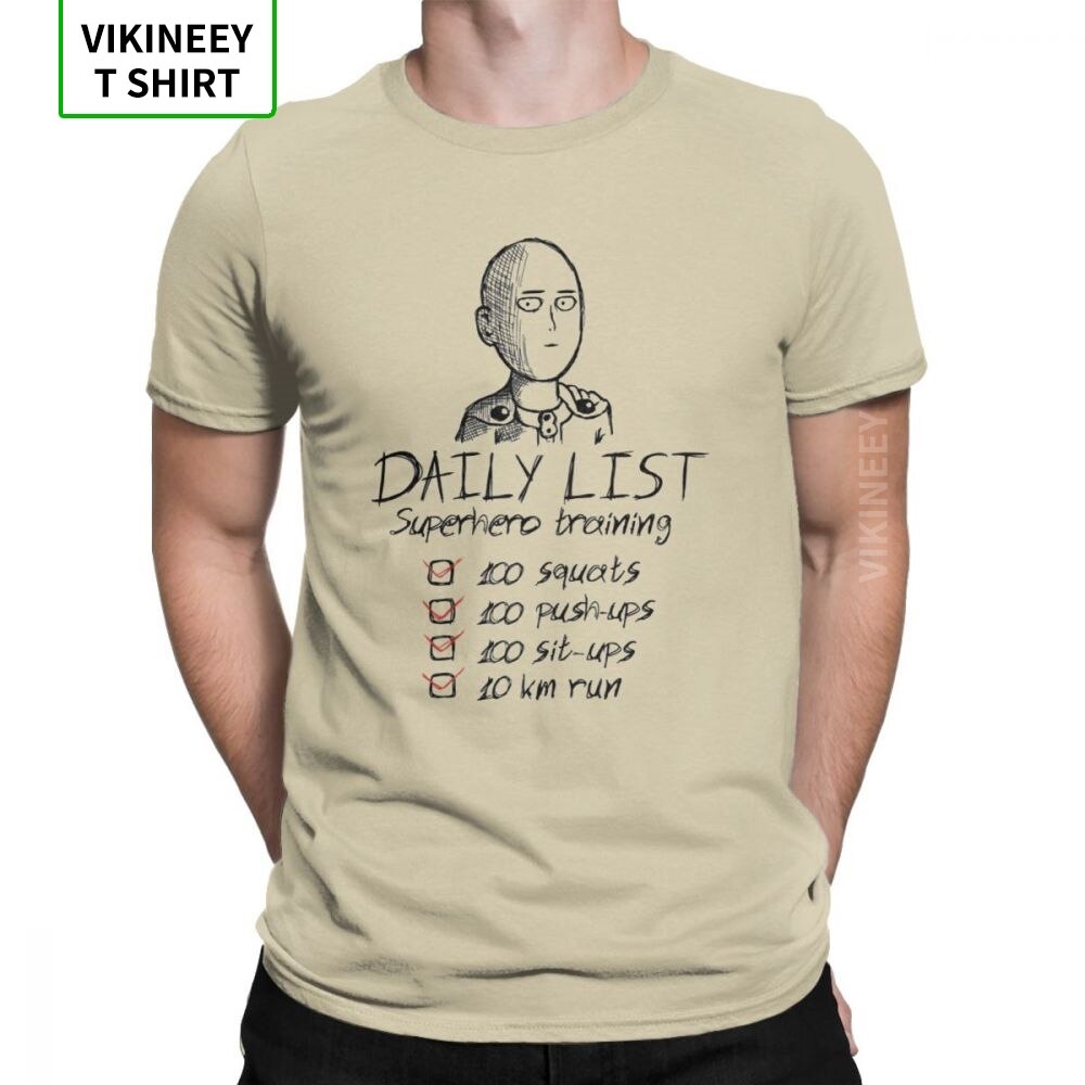 One Punch Man Daily List T-Shirts Men Saitama OPM Oppai Anime Manga Cotton Fabric Tees Short Sleeve T Shirt Printed Clothes