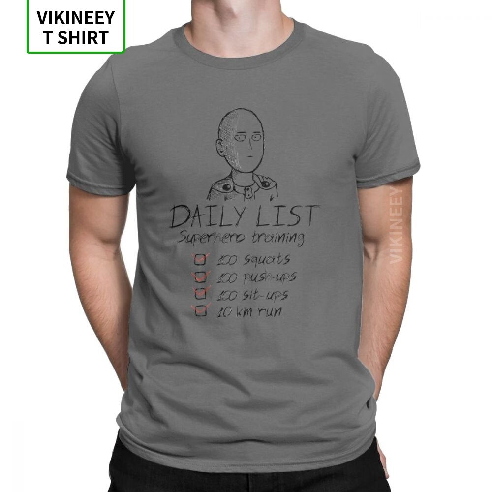 One Punch Man Daily List T-Shirts Men Saitama OPM Oppai Anime Manga Cotton Fabric Tees Short Sleeve T Shirt Printed Clothes