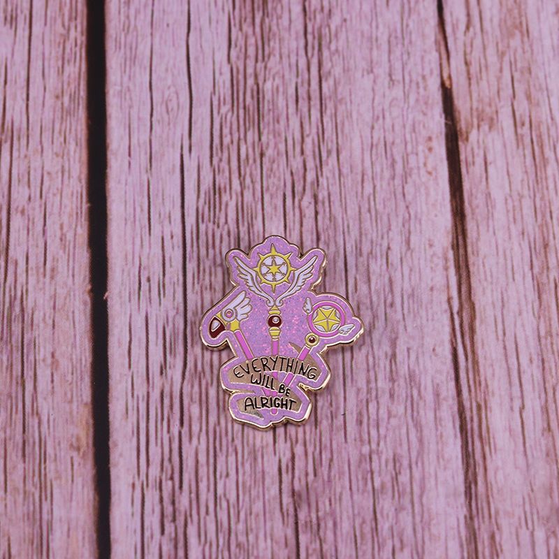 Variety Sakura Magic Wand Fantasy Glitter Brooch Everything will be fine-inspirational badge