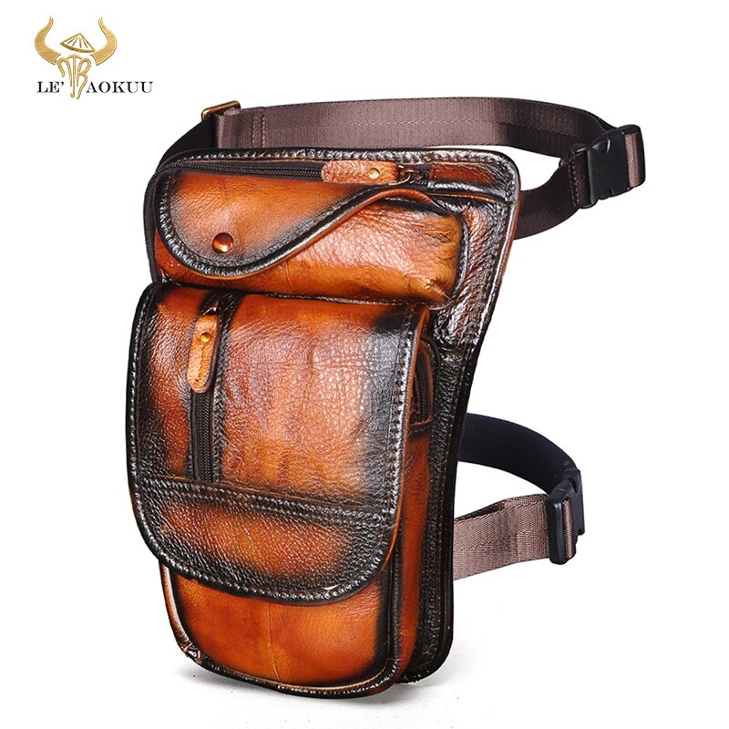 Original Leather Coffee Design Men Shoulder Bag 8" Tablet Fashion Organizer Travel Fanny Waist Belt Pack Leg Bag Male 3112-c